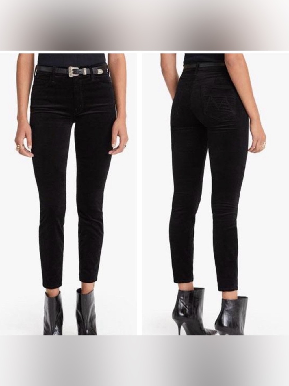 MOTHER high waisted looker ankle soft skills black velvet skinny jean pant 30